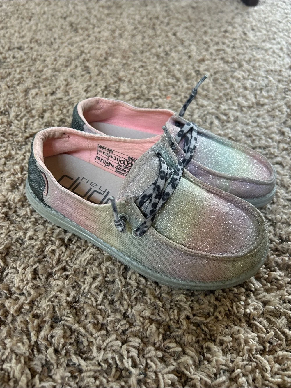 Hey Dude Kids Pastel Glitter Slip-On Sneakers in Pink, Green, Blue